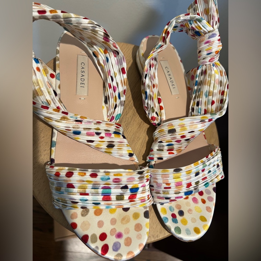 CASADEI Polka Dot Silk Slides, size 38.5